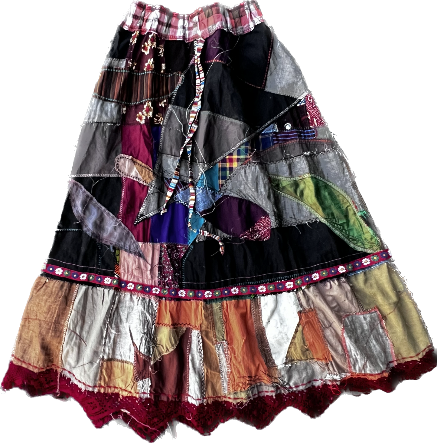 PATCHWORK EMBROIDERED LONG SKIRT