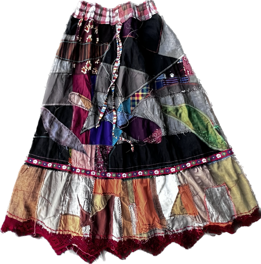 PATCHWORK EMBROIDERED LONG SKIRT