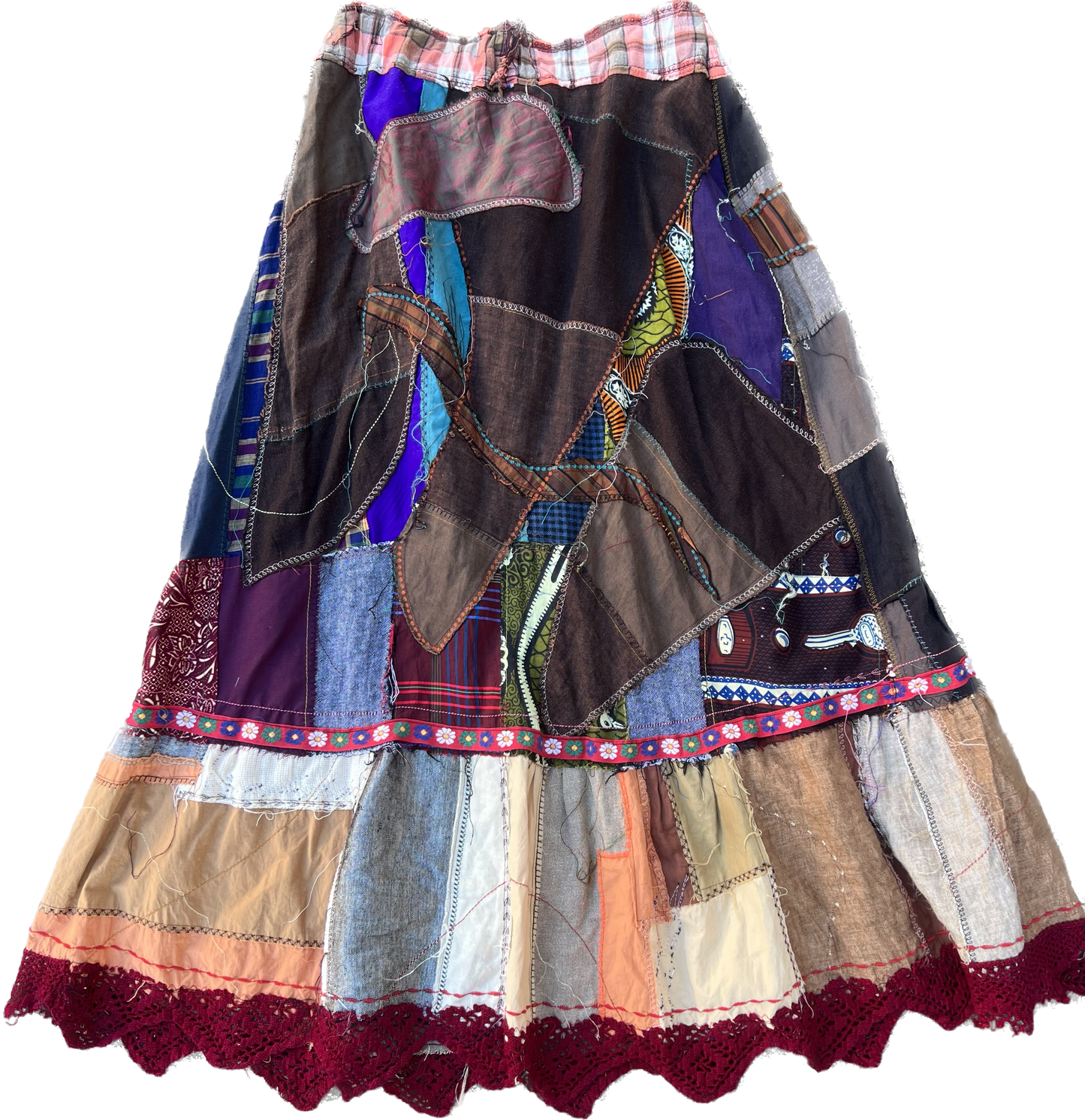 PATCHWORK EMBROIDERED LONG SKIRT